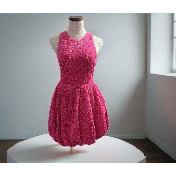ASOS LUXE bubble hem mini dress in pink sequin Size 8 NWOT BARBIE Softgirl - Picture 14 of 15
